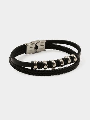 Men's Markham Double Leather Beaded Bracelet