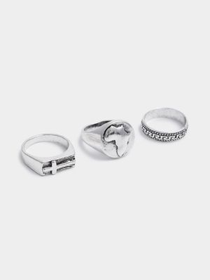 Men's Markham Africa Cross Silver Ring Set