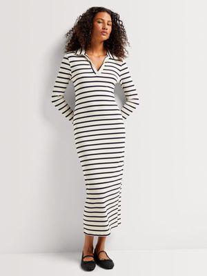 Y&G Johnny Collar Stripe Long Sleeve Dress