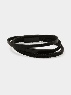 Men's Markham Triple Leather Black Bracelet