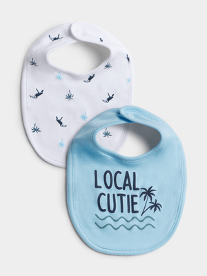 Jet Infant Boys Light Blue/White 2 Pack  Tropical Palm Bibs