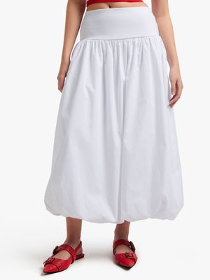 Women's White  Bubble Midi Skirt