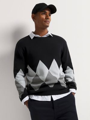 Men's Markham Argyle Crew Black Knitwear