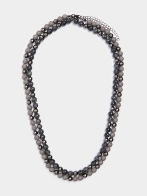 Men's Markham Stone Beaded Grey Necklace Set