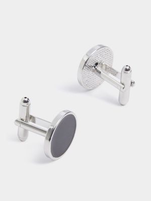 Men's Markham Round Epoxy Filled Silver/Black Cufflink