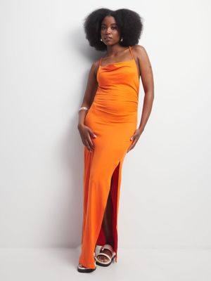 Women's Orange Slinky Strappy Dress