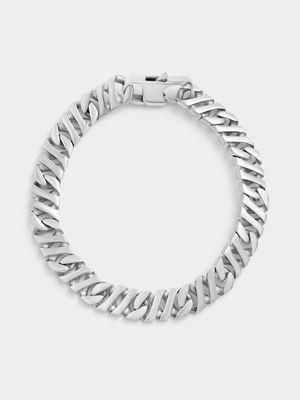 Silver Plated Stainless Steel Criss Cross Link Bracelet