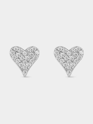 Sterling Silver Cubic Zirconia Pavé Heart Stud Earrings