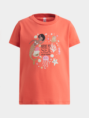 Older Girl's Orange Graphic Print T-Shirt