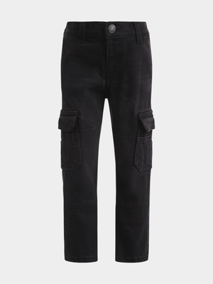 Jet Younger Boys Black Cargo Denim Pants