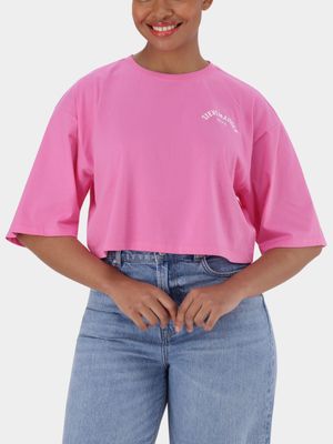 Women's Steve Madden Pink Stella Oversized Crop T-Shirt