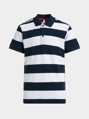 Older Boy's Navy Striped Golfer