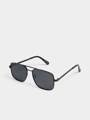 Men's Relay Jeans Square Aviator Black Sunglasses