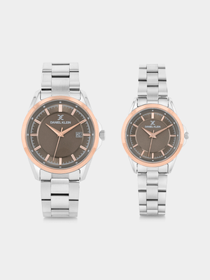 Daniel Klein Rose Plated Brown Dial Bracelet Watch His & Hers Set