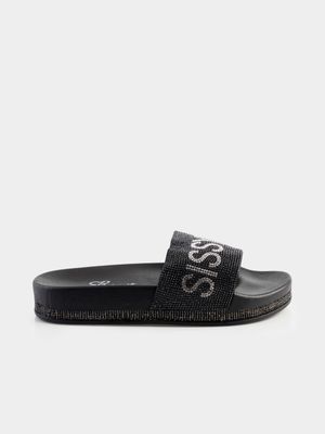 Women's Sissy Boy Black Bling Slides