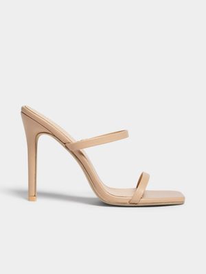 Women's Nude Double Strap Mule Heel