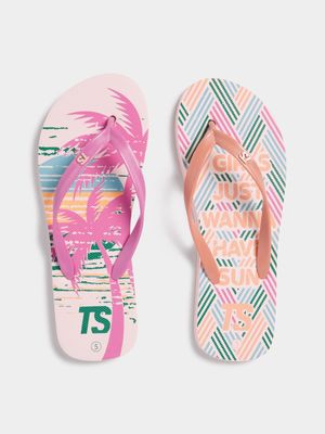 Junior Grade-School TS 2-Pack Palms Pink/Orange Slides