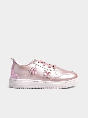 Jet Older Girls Pink Metallic Butterfly Court Sneakers