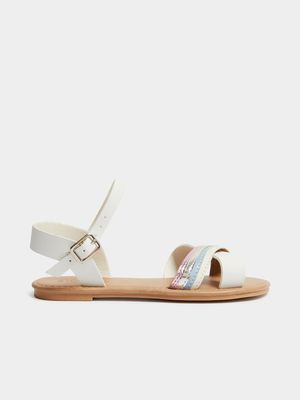 Older Girl's White Rainbow Crossover Sandals