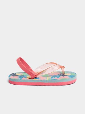 Jet Younger Girls Pink Floral Flip Flop