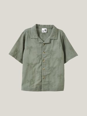 Cotton On Kids Boy Green Cabana Shorts Sleeve Shirt