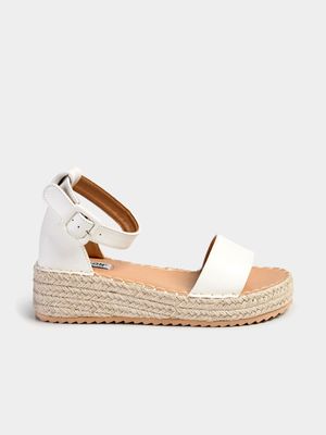 Women's Madison White Carina 2 Plain Strap Espadrille Wedges