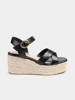 Women's Madison Black Libby Cross Over Espadrille Wedges