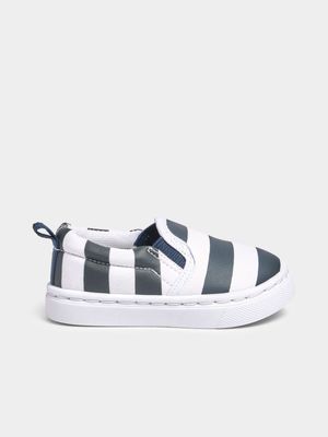 Jet Toddler Boys White/Navy Stripe Slip On Sneakers