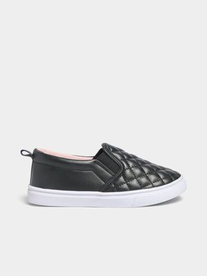 Jet Older Girls Black Quilted Slip On Sneakers