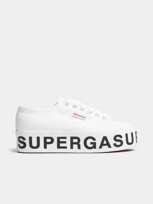 Women's Superga Cotlettering Platform White/Black Shoe