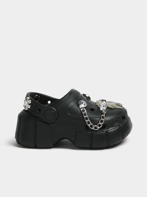 Jet Younger Girls Black/Silver Jibbet Clogs