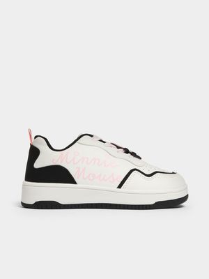 Jet Older Girls White/Black Minnie Court Sneakers