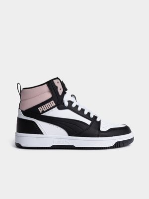 Women's Puma Rebound V6 White/Black/Pink Sneaker