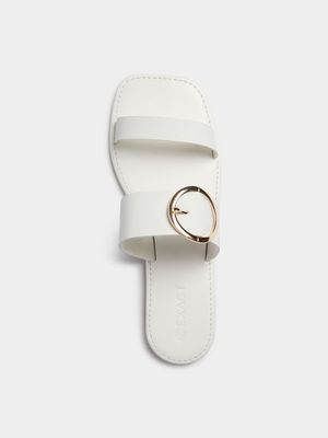 Women's White Round Buckle Sandals