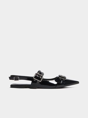 Women's Black Buckle Slingback Pumps