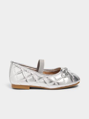 Jet Younger Girls Silver Quilted Pump