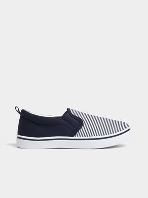 Jet Older Boys Navy/ White Stripe Slip On Sneakers