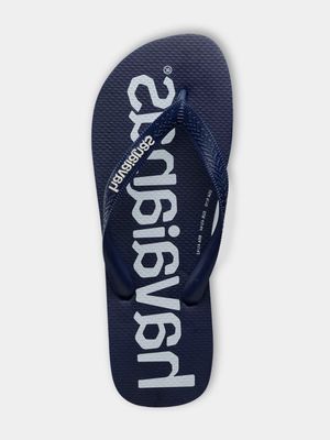 Mens Havaianas Top Logo Mania Navy Flip Flops