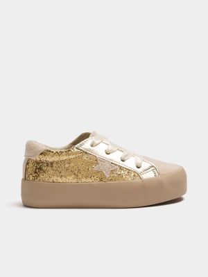 Jet Younger Girls Nude/Gold Star Sneakers