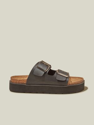 Women's Cotton On Black Rex Flatform Buckle Slides