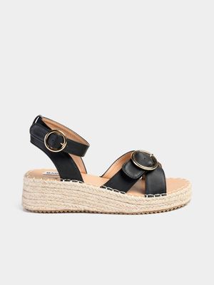 Women's Madison Black Lilith Buckle Detail Espadrille Wedges