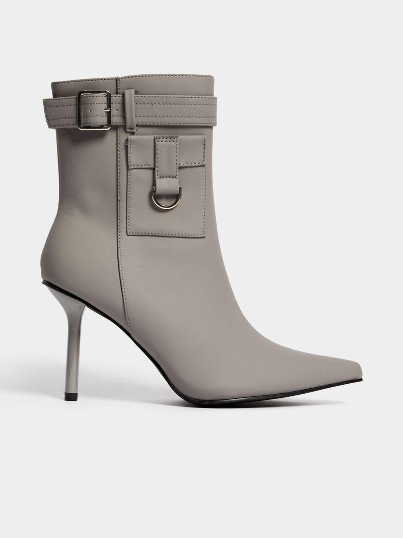 Women s Grey Utility Ankle Heeled Boot Bash