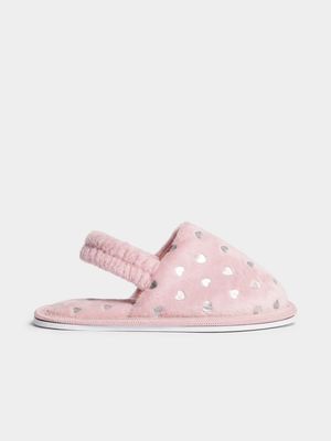 Jet Younger Girls Pink Heart Mule Slippers