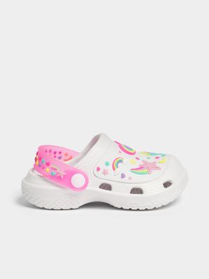 Jet Younger Girls White Unicorn Star Clogs