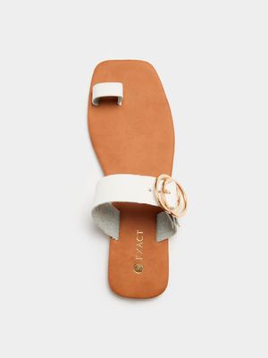 Women's White Toe Strap Sandals