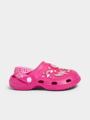 Jet Older Girls Pink Unicorn Star Clogs