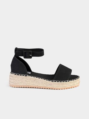 Women's Madison Black Carina 2 Plain Strap Espadrille Wedges