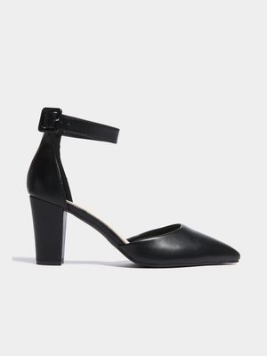 Women's Black Ankle Strap Block Heels