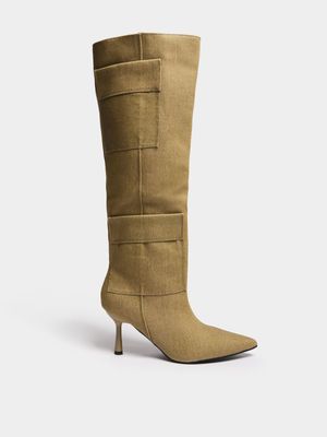 Women's Fatigue Denim Utility Knee High Boot