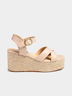 Women's Madison Nude Libby Cross Over Espadrille Wedges